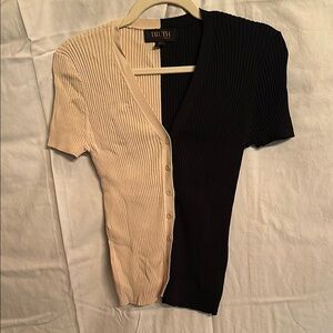 Truth Ribbed Cardigan in Cream and Black